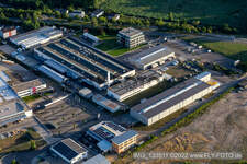Aerial photograpy of Siemensstraße industrial area with Hartmann & König Stromzuführungs AG and Tombor GmbH in the district Neudorf in Graben-Neudorf in the state Baden-Wuerttemberg, Germany