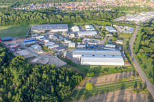 Aerial view of Industrial area in Horrenfeld Huttenheim in the district Huttenheim in Philippsburg in the state Baden-Wuerttemberg, Germany