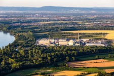Aerial view of TransnetBW GmbH, direct current substation on the site of the former EnBW Kernkraft GmbH (EnKK), Philippsburg in Philippsburg in the state Baden-Wuerttemberg, Germany