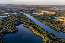 Aerial photograpy of TransnetBW GmbH, direct current substation on the site of the former EnBW Kernkraft GmbH (EnKK), Philippsburg in Philippsburg in the state Baden-Wuerttemberg, Germany