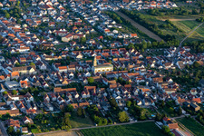 Aerial view of St. Martinus in Lingenfeld in the state Rhineland-Palatinate, Germany