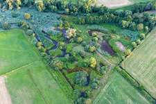 Aerial view of Biotope on the Queich in the district Niederhochstadt in Hochstadt in the state Rhineland-Palatinate, Germany