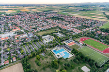 Queichtalbad, sports fields and municipality Offenbach an der Queich in Offenbach an der Queich in the state Rhineland-Palatinate, Germany