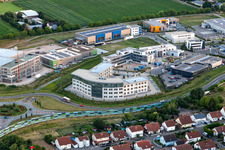 Business park at the exhibition center in the district Queichheim in Landau in der Pfalz in the state Rhineland-Palatinate, Germany from above