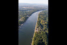 Aerial photograpy of Dry groynes in the Rhine at low water in Leimersheim in the state Rhineland-Palatinate, Germany