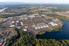 Oblique view of Daimler Truck AG, Mercedes-Benz Wörth plant in Wörth am Rhein in the state Rhineland-Palatinate, Germany