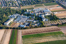 Aerial view of BASF Agricultural Center in Limburgerhof in the state Rhineland-Palatinate, Germany