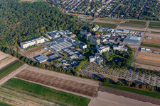 Oblique view of BASF Agricultural Center in Limburgerhof in the state Rhineland-Palatinate, Germany