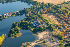 Oblique view of Hotel Darstein in the Blue Adriatic recreation area in Altrip in the state Rhineland-Palatinate, Germany