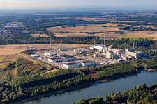 Aerial photograpy of TransnetBW GmbH, direct current substation on the site of the decommissioned nuclear power plant Philippsburg in Philippsburg in the state Baden-Wuerttemberg, Germany