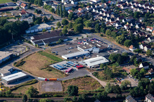 Aerial view of Lauterburger Straße commercial area in Kandel in the state Rhineland-Palatinate, Germany