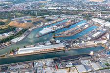 Rhine harbor Mühlburg in the district Mühlburg in Karlsruhe in the state Baden-Wuerttemberg, Germany