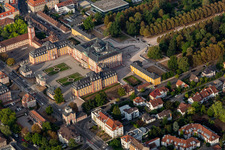 Oblique view of Palace garden and palace Bruchsal in Bruchsal in the state Baden-Wuerttemberg, Germany