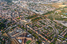 Correctional facility Bruchsal in Bruchsal in the state Baden-Wuerttemberg, Germany from above