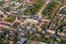 Palace garden and palace Bruchsal in Bruchsal in the state Baden-Wuerttemberg, Germany from above