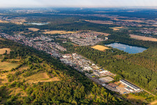 Oblique view of Industrial area Im Schollengarten in the district Untergrombach in Bruchsal in the state Baden-Wuerttemberg, Germany