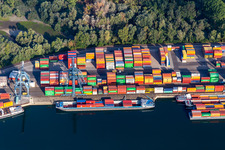 Contargo Wörth-Karlsruhe GmbH in the container port in the district Maximiliansau in Wörth am Rhein in the state Rhineland-Palatinate, Germany from above