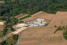 Drone image of Construction site of the eastern tunnel portal for the Astrid Tunnel for the underpass and bypass of Bad Bergzabern between B38 (Weinstraße) and B427 (Kurtalstraße) in Dörrenbach in the state Rhineland-Palatinate, Germany