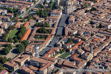 Aerial view of Mercato Coperto, Via Giuseppe Verdi in Crema in the state Cremona, Italy