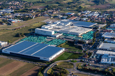 Aerial view of Formula 1 race track of Ferrari, Pista di Fiorano, Circuito di Fiorano in Fiorano Modenese in the state Modena, Italy
