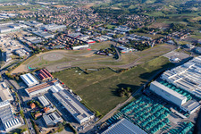 Oblique view of Formula 1 race track of Ferrari, Pista di Fiorano, Circuito di Fiorano in Fiorano Modenese in the state Modena, Italy