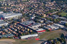 Formula 1 race track of Ferrari, Pista di Fiorano, Circuito di Fiorano in Fiorano Modenese in the state Modena, Italy from the plane