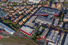 Formula 1 race track of Ferrari, Pista di Fiorano, Circuito di Fiorano in Fiorano Modenese in the state Modena, Italy seen from a drone