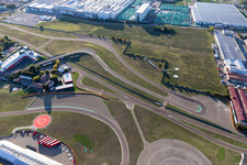 Formula 1 race track of Ferrari, Pista di Fiorano, Circuito di Fiorano in Fiorano Modenese in the state Modena, Italy from above