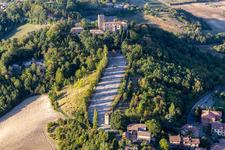 Aerial photograpy of Montegibbio Castle Castello di Montegibbio in Sassuolo in the state Modena, Italy