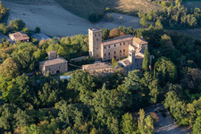 Aerial view of Montegibbio Castle Castello di Montegibbio in the district Il Poggio in Sassuolo in the state Modena, Italy