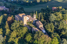 Montegibbio Castle Castello di Montegibbio in the district Il Poggio in Sassuolo in the state Modena, Italy seen from above