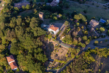 Aerial photograpy of Castle of Dinazzano in the district Veggia-Villalunga in Casalgrande in the state Reggio Emilia, Italy