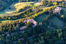 Oblique view of Church of the Nativity of the Beata Vergine Maria in the district Chiesa Albinea in Albinea in the state Reggio Emilia, Italy