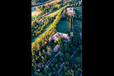 Church of the Nativity of the Beata Vergine Maria in the district Chiesa Albinea in Albinea in the state Reggio Emilia, Italy from above
