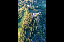 Church of the Nativity of the Beata Vergine Maria in the district Chiesa Albinea in Albinea in the state Reggio Emilia, Italy seen from above
