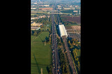 Aerial view of Reggio Emilia AV Mediopadana train station in Reggio nell’Emilia in the state Reggio Emilia, Italy