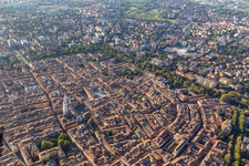 Aerial view of Piazza Roma, Duomo, Piazza Grande in Modena in the state Modena, Italy