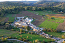 Aerial view of Construction site of the eastern tunnel portal for the Astrid Tunnel for the underpass and bypass of Bad Bergzabern between B38 (Weinstraße) and B427 (Kurtalstraße) in Dörrenbach in the state Rhineland-Palatinate, Germany
