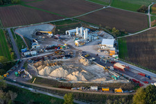 Aerial photograpy of Construction site of the eastern tunnel portal for the Astrid Tunnel for the underpass and bypass of Bad Bergzabern between B38 (Weinstraße) and B427 (Kurtalstraße) in Dörrenbach in the state Rhineland-Palatinate, Germany