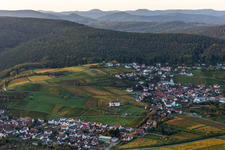 Aerial photograpy of St. Dionysius Chapel in the district Gleiszellen in Gleiszellen-Gleishorbach in the state Rhineland-Palatinate, Germany