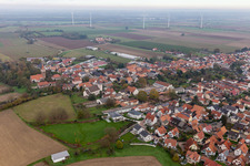 Aerial view of Minfeld in the state Rhineland-Palatinate, Germany
