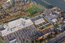 Aerial view of Maximilian Center with Globus in the district Maximiliansau in Wörth am Rhein in the state Rhineland-Palatinate, Germany