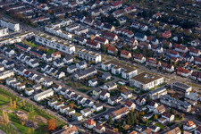 Aerial photograpy of Sudetenstrasse in the district Knielingen in Karlsruhe in the state Baden-Wuerttemberg, Germany