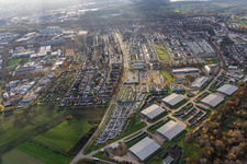 Oblique view of Sudetenstrasse in the district Knielingen in Karlsruhe in the state Baden-Wuerttemberg, Germany