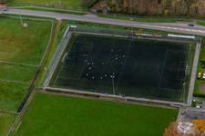 Aerial view of Artificial turf pitch in the district Minderslachen in Kandel in the state Rhineland-Palatinate, Germany