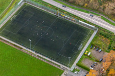 Aerial photograpy of Artificial turf pitch in the district Minderslachen in Kandel in the state Rhineland-Palatinate, Germany
