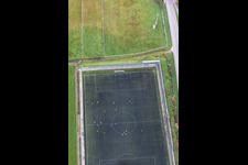 Oblique view of Artificial turf pitch in the district Minderslachen in Kandel in the state Rhineland-Palatinate, Germany
