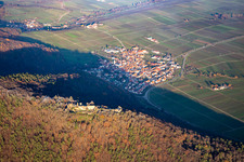 Aerial view of Madenburg from the southwest in Eschbach in the state Rhineland-Palatinate, Germany