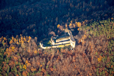 Aerial view of Neuscharfeneck castle ruins from the south in Flemlingen in the state Rhineland-Palatinate, Germany