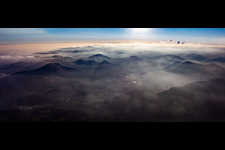 Palatinate Forest Panorama In the haze above the Queichtal in Annweiler am Trifels in the state Rhineland-Palatinate, Germany